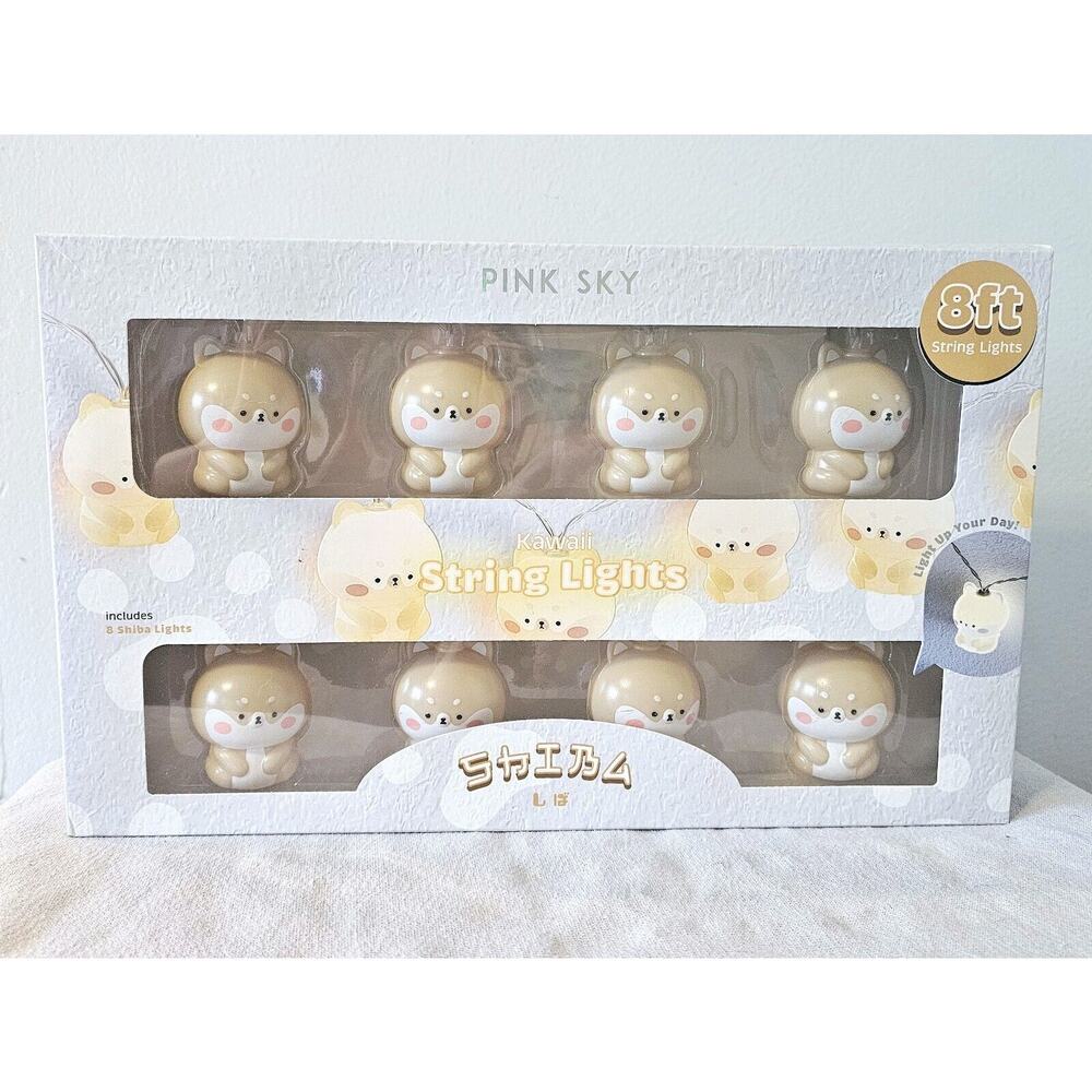 Pink Sky Kawaii Shiba Dog 8' Battery Operated String Lights Room Decorating NEW!